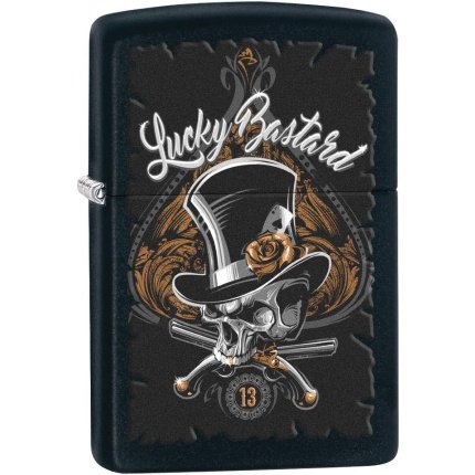 zippo upaljac lucky bastard lobanja black matte #80196